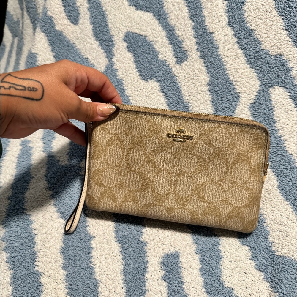 Coach Beige Signature Wristlet Clutch